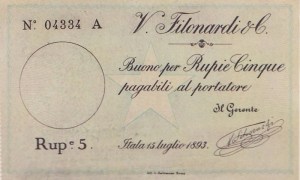 Buono di 5 rupie della Società Filonardi