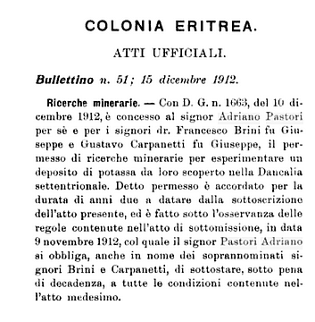 1-Una della tante concessioni minerarie nella Dancalia italiana rilasciate ad Adriano Pastori (dalla Rivista coloniale)